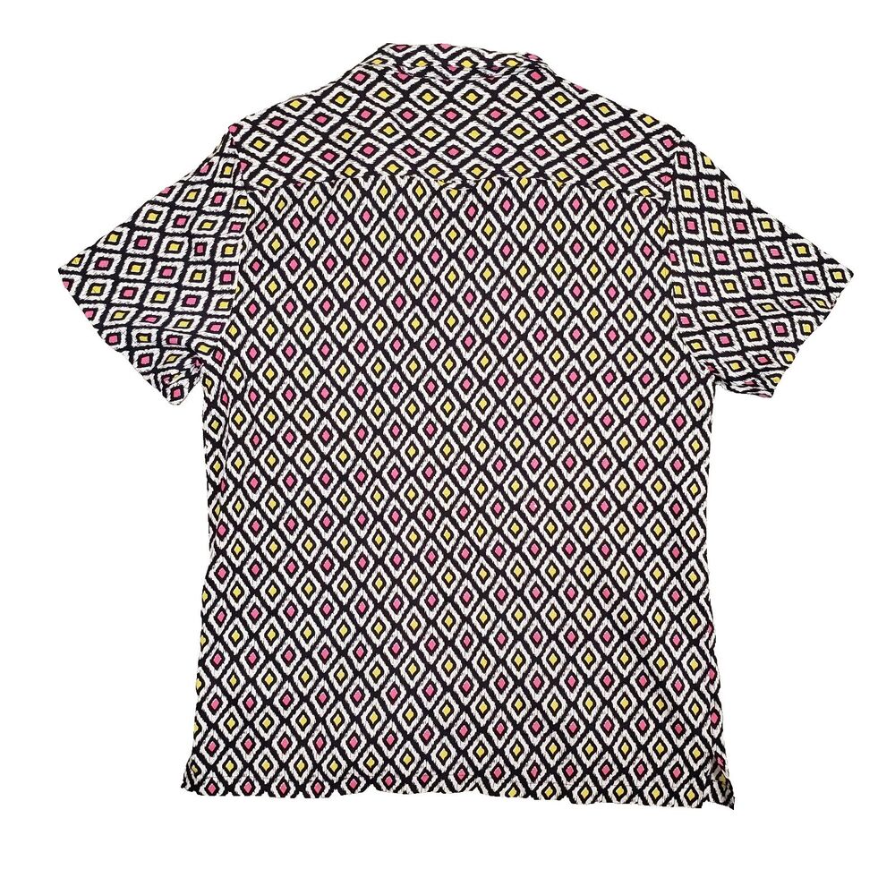 Soul Star Geometric Camp Shirt Mens Medium Black Pink Neon Rave Festival England - Picture 2 of 6